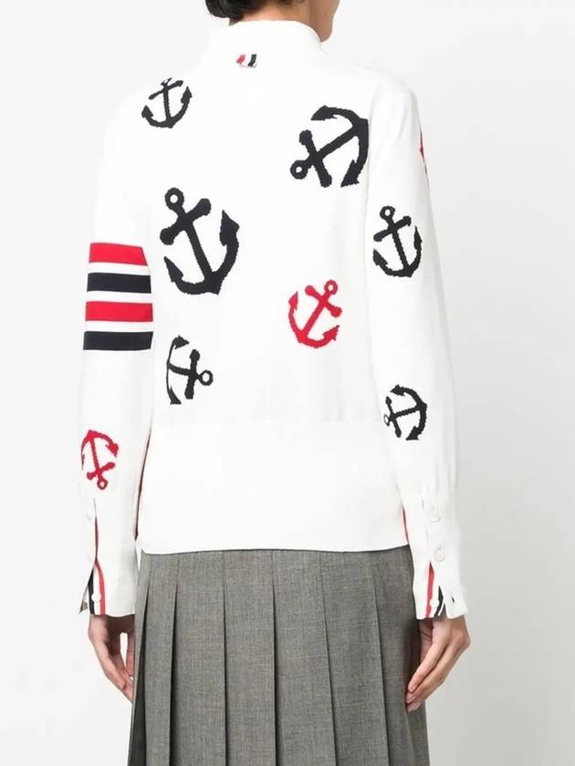 Cotton Anchor Intarsia 4 Bar Crew Neck Cardigan White - THOM BROWNE - BALAAN 5