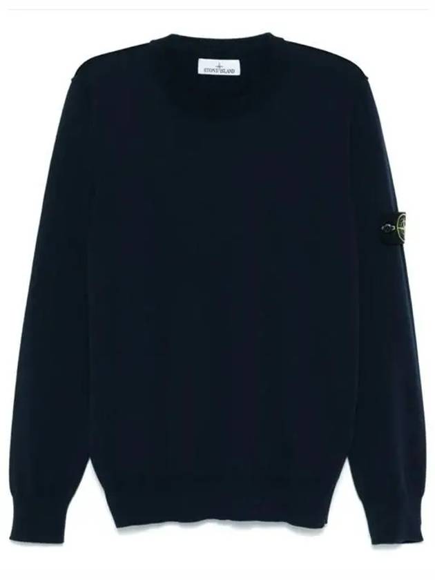 Soft Organic Cotton Small Roll Detail Crew Neck Knit Top Navy - STONE ISLAND - BALAAN 2