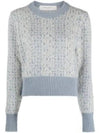 Women's Jacquard Lettering Motif Crop Round Neck Knit Top Light Blue - GOLDEN GOOSE - BALAAN 2