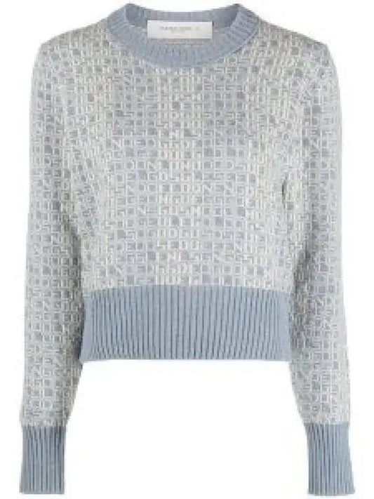 Women's Jacquard Lettering Motif Crop Round Neck Knit Top Light Blue - GOLDEN GOOSE - BALAAN 2