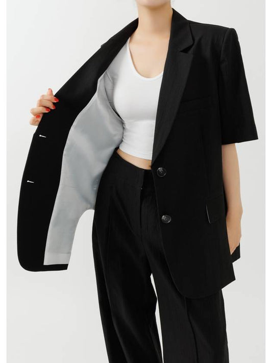 Colin Taylor Collar Side Slit Blazer Short Sleeve Jacket Black COLIN57BK - RAMUSTUDIO - BALAAN 2