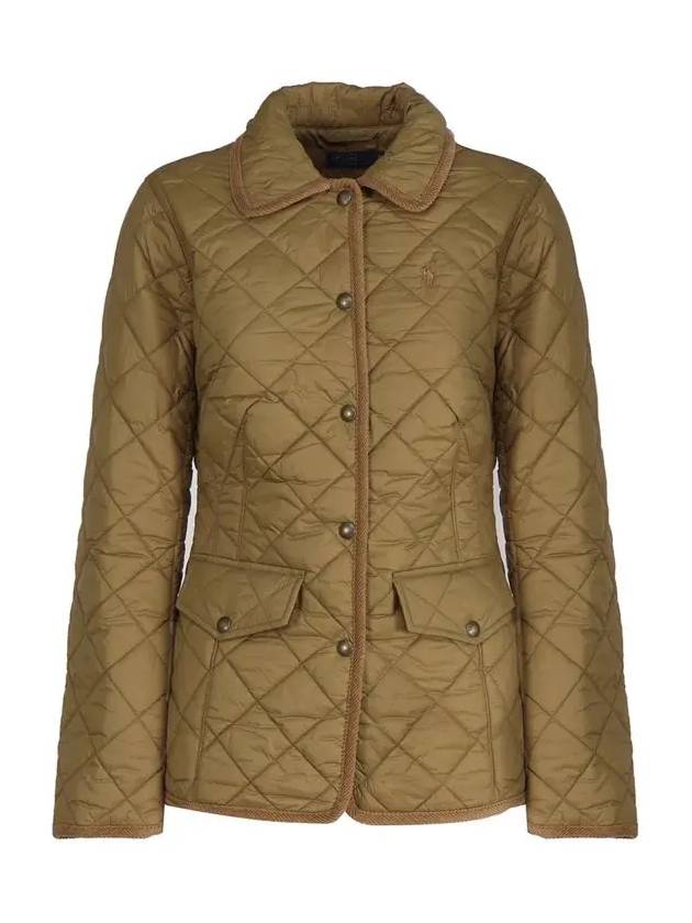 Pony Embroidered Diamond Quilted Slim Fit Jacket Khaki - POLO RALPH LAUREN - BALAAN 2