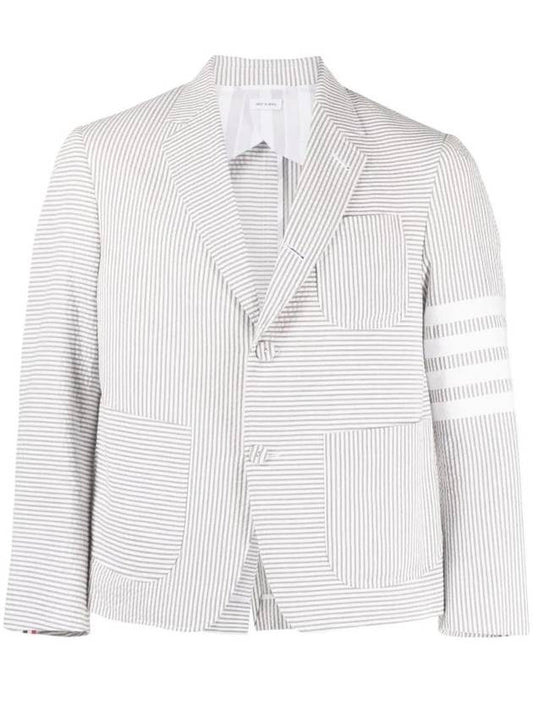 Striped Single Breasted Blazer Jacket Grey - THOM BROWNE - BALAAN 1