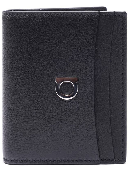 Silver Gancini Half Wallet Black - SALVATORE FERRAGAMO - BALAAN 2