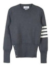 Milano Stitch Crewneck 4-Bar Cotton Crepe Knit Top Grey - THOM BROWNE - BALAAN 2