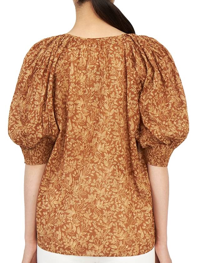 Women's Flower Print Puff Sleeve Cotton Blouse Brown - VANESSA BRUNO - BALAAN 5