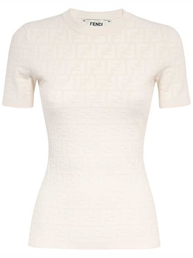 FF Viscose Short Sleeve Knit Top White - FENDI - BALAAN 2