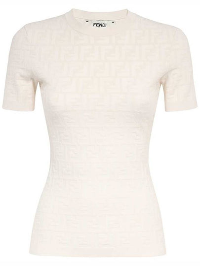 FF Viscose Short Sleeve Knit Top White - FENDI - BALAAN 2