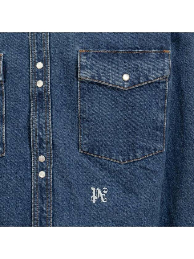 logo embroidered denim shirt PMYD023R24DEN0024001 - PALM ANGELS - BALAAN 4