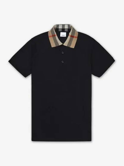 Check Collar Cotton Polo Shirt Black - BURBERRY - BALAAN 2