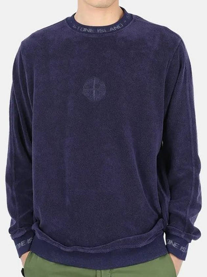 Men's Embroidered Logo Terry Fleece Sweatshirt Navy - STONE ISLAND - BALAAN 2