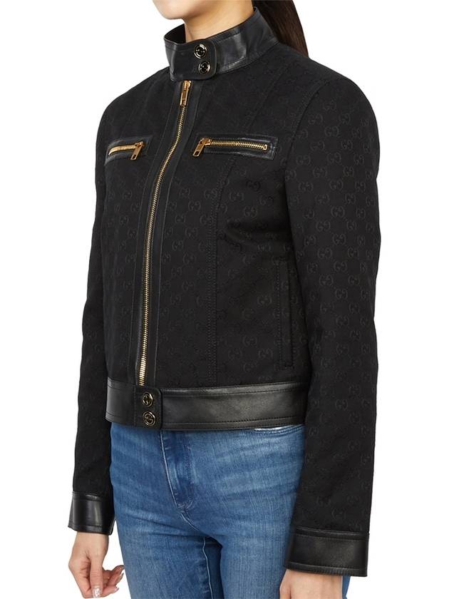 GG Leather Triming Zip-up Jacket Black - GUCCI - BALAAN.