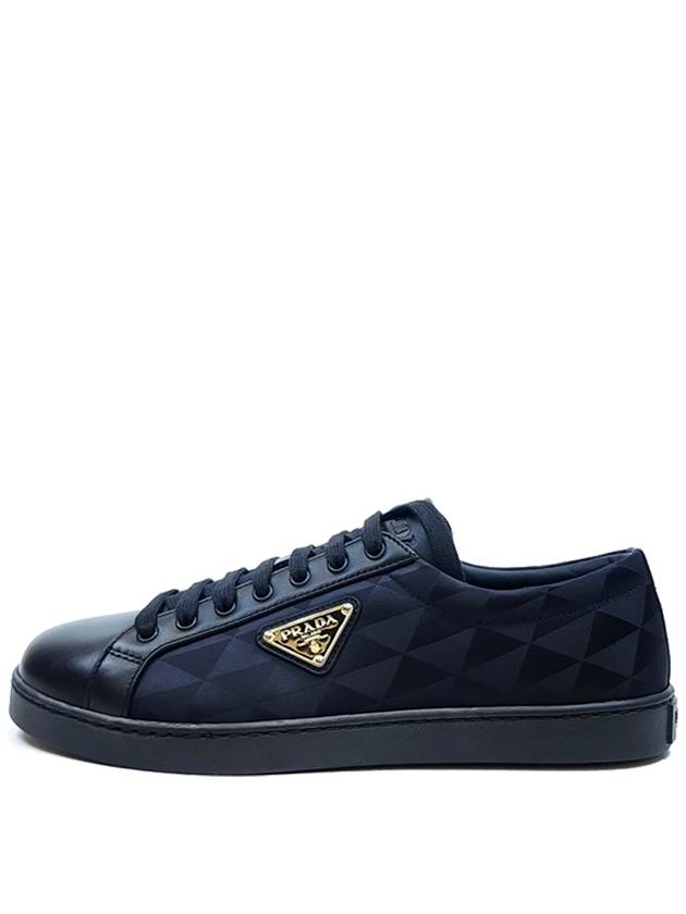 Triangle Logo Leather Re-Nylon Low Top Sneakers Black - PRADA - BALAAN 2