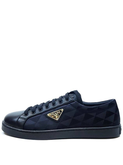 Triangle Logo Leather Re-Nylon Low Top Sneakers Black - PRADA - BALAAN 2