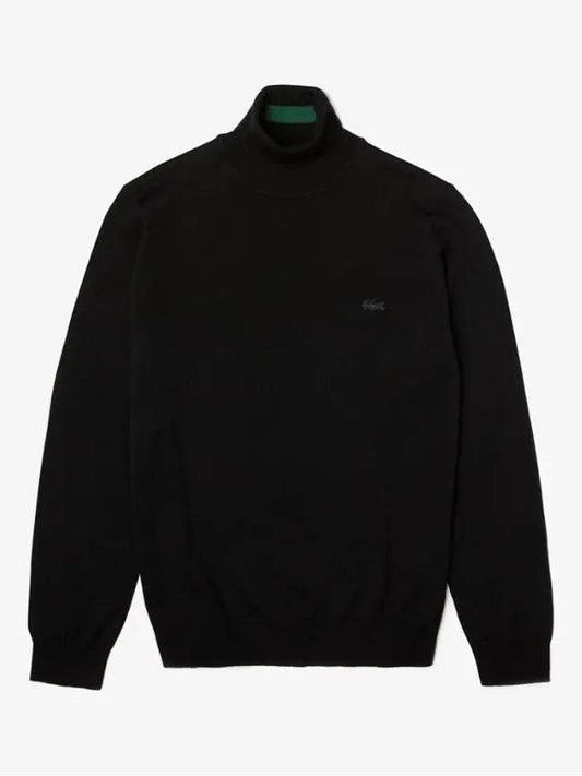 Logo Patch Merino Wool Turtleneck Black - LACOSTE - BALAAN 2