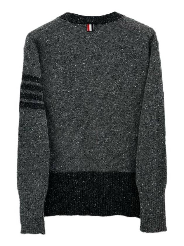 Men's Jersey Stitch Mohair Tweed 4 Lines V-Neck Cardigan Grey - THOM BROWNE - BALAAN 3