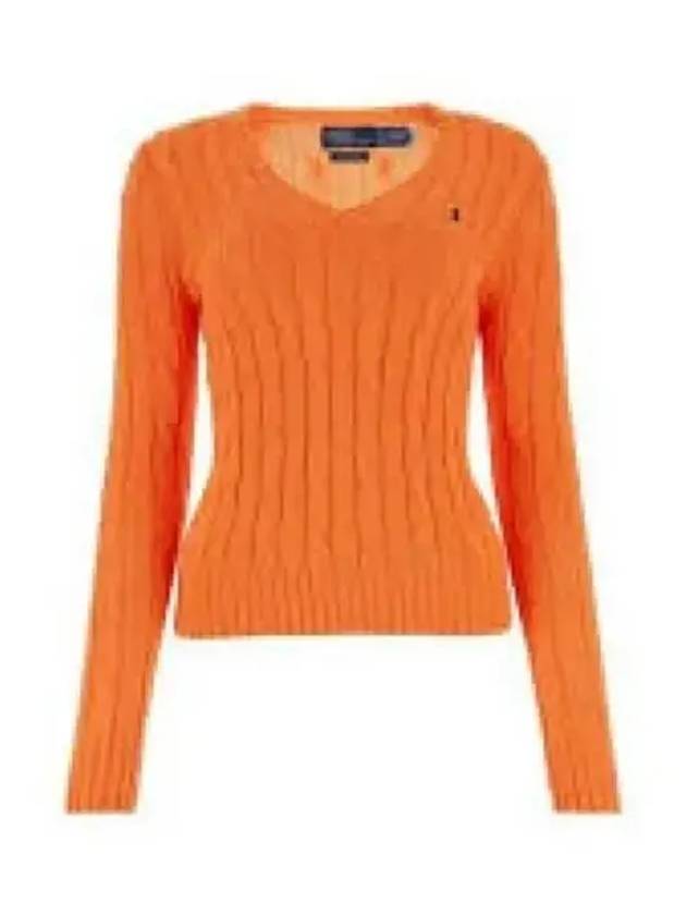 W cable knit cotton V neck sweater orange - POLO RALPH LAUREN - BALAAN 1