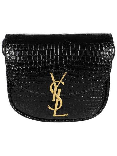 Kaia Shiny Crocodile-Embossed Leather Small Shoulder Bag Black - SAINT LAURENT - BALAAN 2