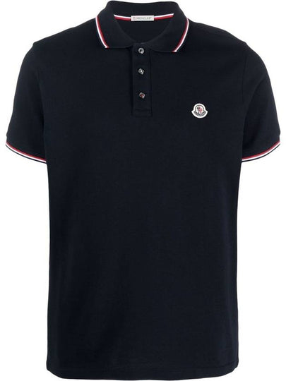 Small Logo Patch Short Sleeve Cotton Polo Shirt Navy - MONCLER - BALAAN 2