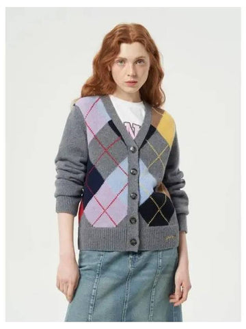 Harlequin wool mix knit spring fall cardigan gray domestic product GM0023121887235 - GANNI - BALAAN 1