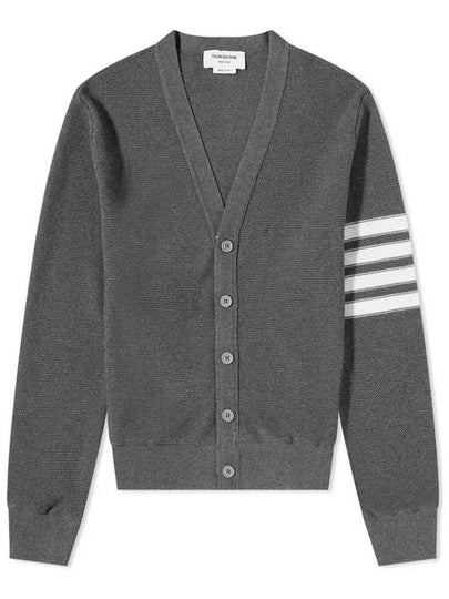 4 Bar Open Raschel Stitch V Neck Cardigan Grey - THOM BROWNE - BALAAN 2