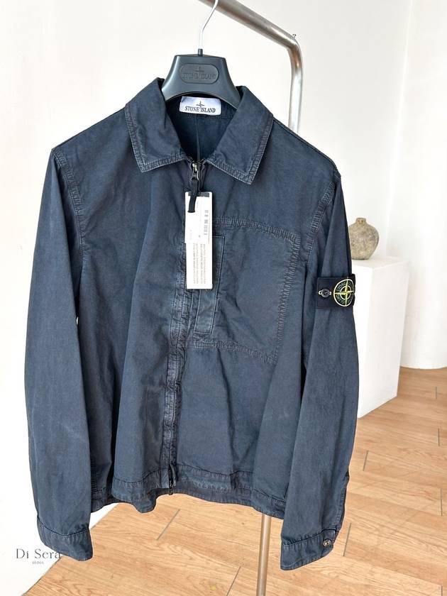 Brushed Canvas Old Effect Zip-Up Jacket Navy Blue - STONE ISLAND - BALAAN 2