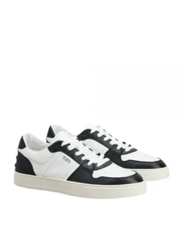 Double T Leather Low Top Sneakers Black White - TOD'S - BALAAN 2