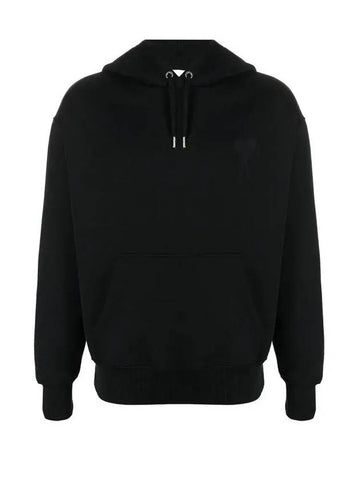 Embroidered Heart Logo Hoodie Black - AMI - BALAAN 1