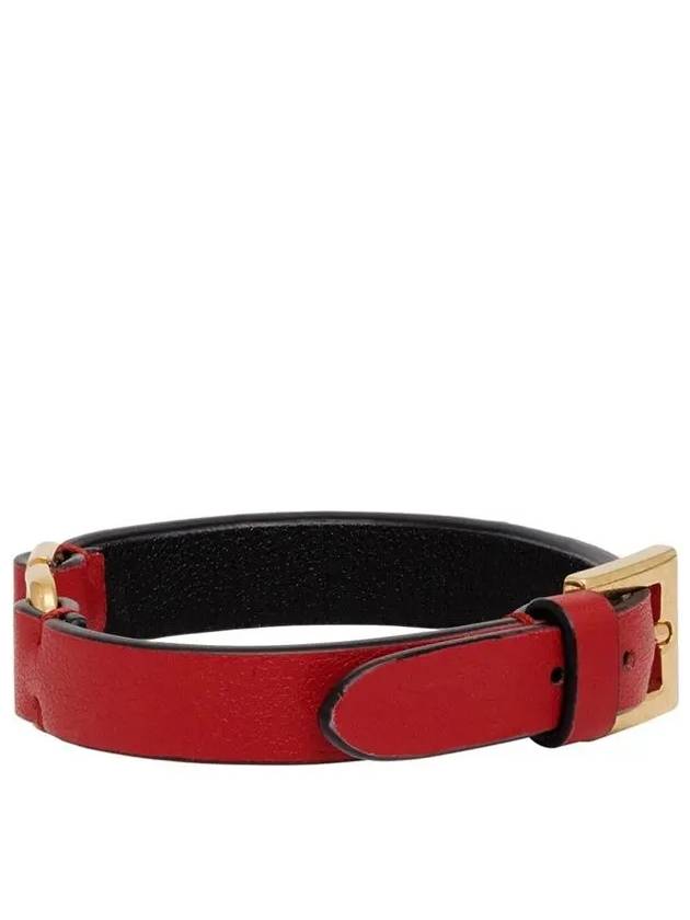 Signature V Logo Calfskin Bracelet Red - VALENTINO - BALAAN 5