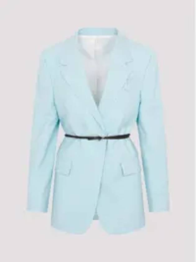 Belted Wool Blazer Jacket Light Blue - BOTTEGA VENETA - BALAAN 5