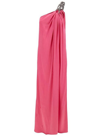 Pink One-Shoulder Maxi Dress With Crystal Chain In Double Satin Woman - STELLA MCCARTNEY - BALAAN 1