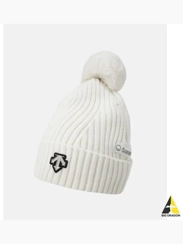 SWISS SKI Logo Patch Drop Beanie White SP423SKCN0 - DESCENTE - BALAAN 1