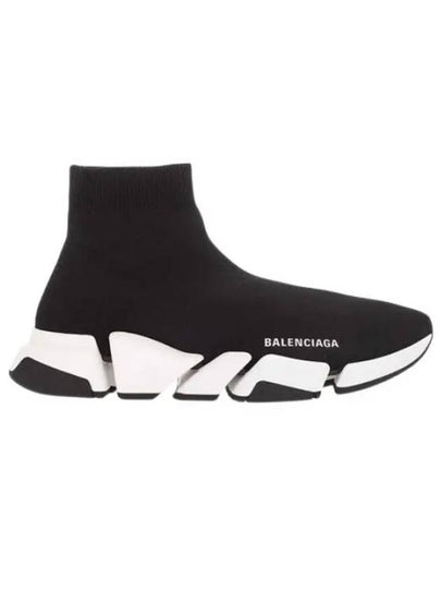 Women's Speed 2.0 Trainer Black Knit White Sole High Top Sneakers Black - BALENCIAGA - BALAAN 2