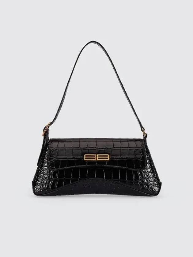 BB Logo Crocodile Embossed XX Small Flap Shoulder Bag Black - BALENCIAGA - BALAAN 8