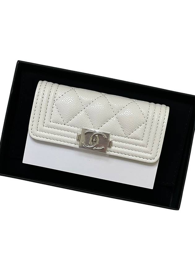 Boy Silver Caviar Card Wallet White - CHANEL - BALAAN 6