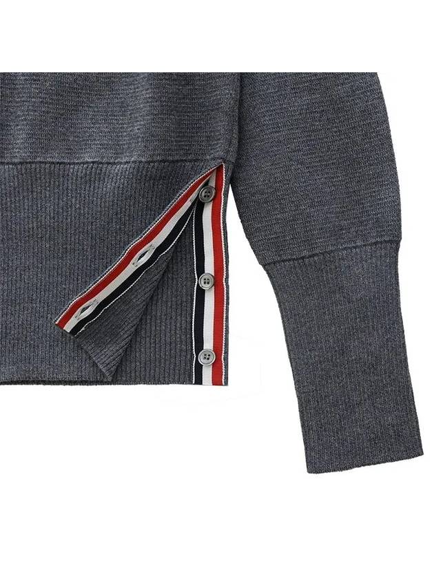 Milano Stitch 4 Bar Classic V Neck Fine Merino Wool Cardigan Medium Grey - THOM BROWNE - BALAAN 7