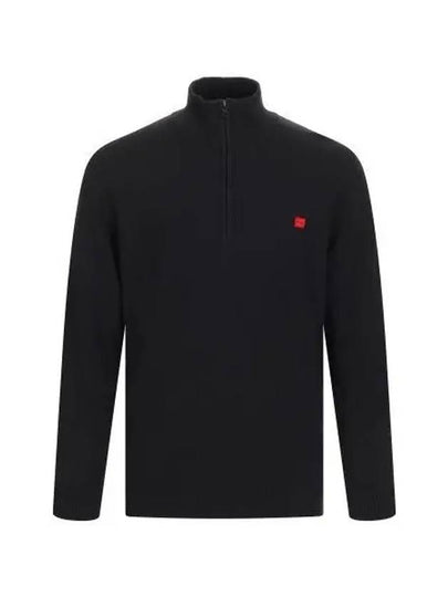 Logo Patch Half Zip-Up Knit Top Black - HUGO BOSS - BALAAN 2