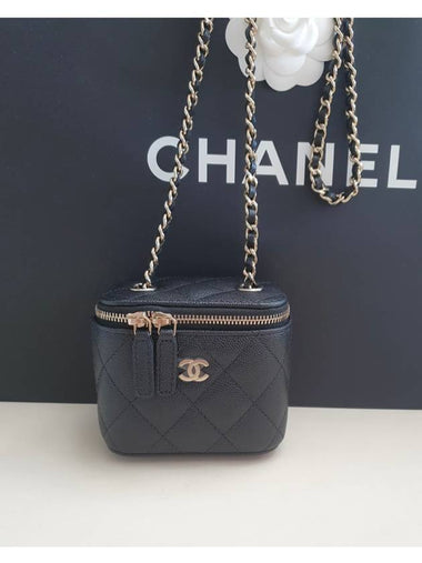 Caviar Vanity Bag Square Chain Cosmetic Case Black Cross AP1340 Mini - CHANEL - BALAAN 1