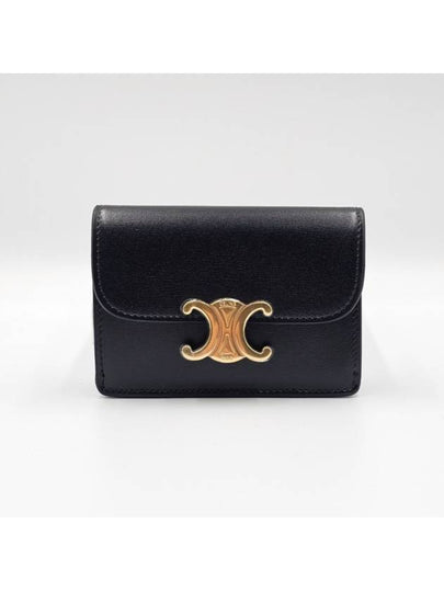 Triomphe Shiny Calfskin Flap Card Wallet Black - CELINE - BALAAN 2