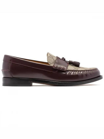 Men's Tassel GG Supreme Canvas Leather Loafers Brown - GUCCI - BALAAN.