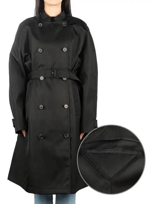 Re-Nylon Double Breasted Belted Waist Raincoat Black - PRADA - BALAAN 2