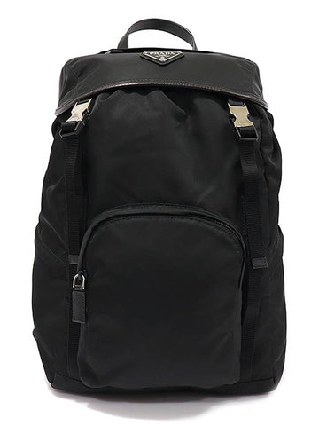 1BZ039 Black Tesuto Pocono Nylon Silver Triangle Logo Bella Backpack - PRADA - BALAAN 1