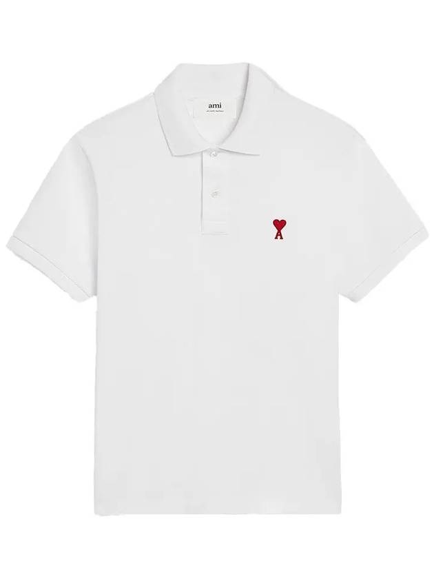 Heart Logo Polo Shirt White - AMI - BALAAN 2