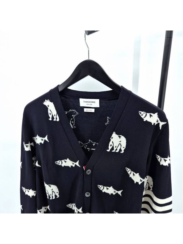 Bear Salmon Merino Wool Cardigan Size 3 MKC350A - THOM BROWNE - BALAAN 3