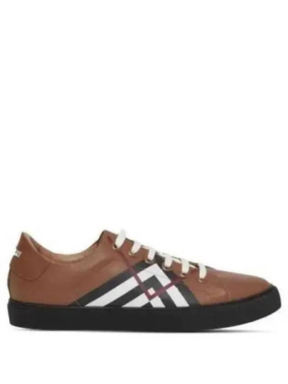 Chevron Check Leather Low Top Sneakers Brown - BURBERRY - BALAAN 2