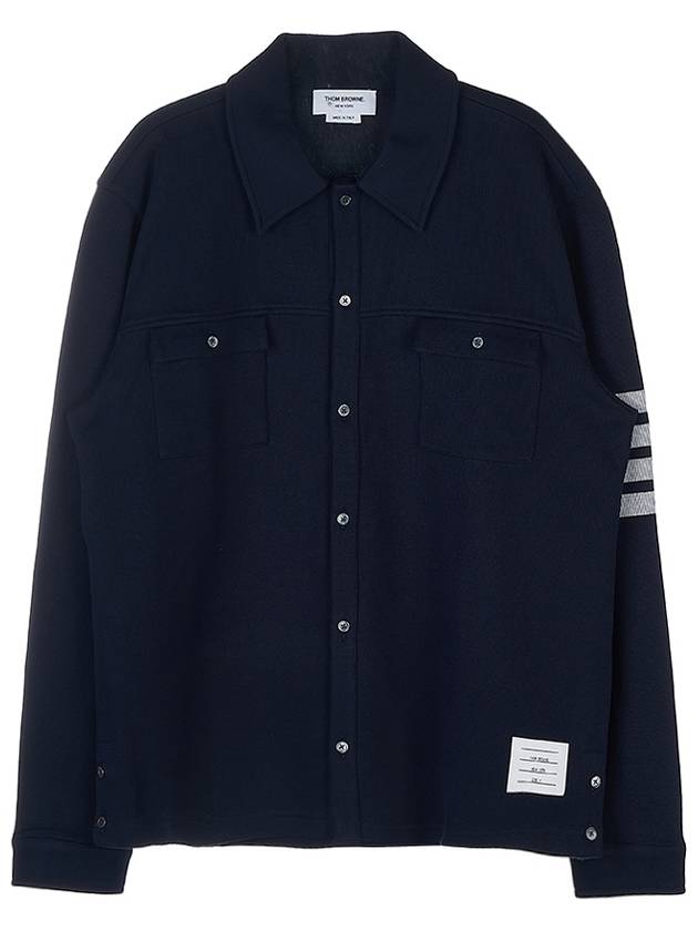 Double Face Cotton Knit 4 Bar Button Shirt Jacket Navy - THOM BROWNE - BALAAN 2