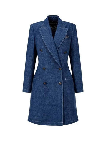 Women s Handkerchief Linen Double Coat Indigo 270290 - EMPORIO ARMANI - BALAAN 1