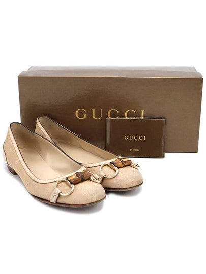 Gucci 234959 GG Supreme Canvas Gold Plated Horsebit Bamboo Ballerina Women s Flat Shoes 35 5 - GUCCI - BALAAN 2