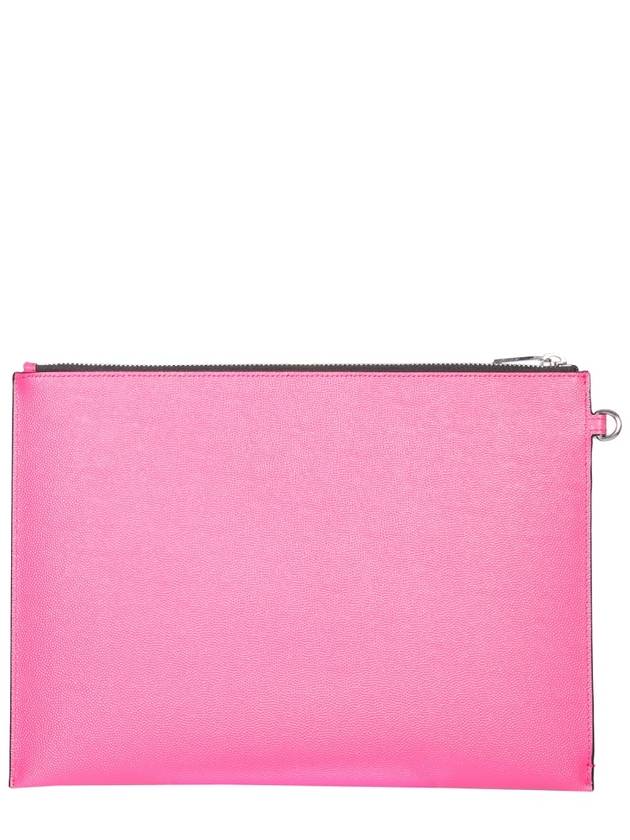 Logo Leather Clutch Bag Pink - SAINT LAURENT - BALAAN 3