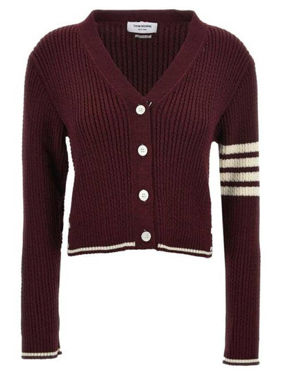 4 Bar Cable Wool Crop Cardigan Red - THOM BROWNE - BALAAN 2